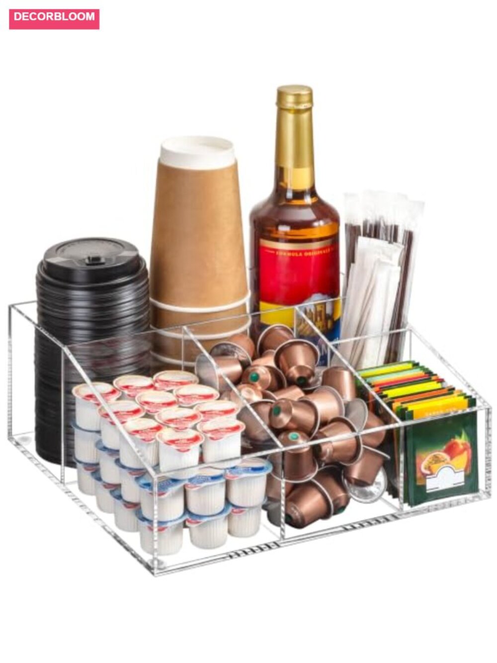 Acrylic Coffee Bar Station Organizer with 5 Compartments for Countertop